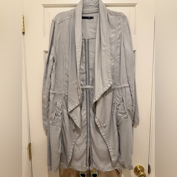 Max Jeans Jackets & Blazers - Max Jeans Gray Open Front Trench Coat Asymmetrical Draped Design Drawstring